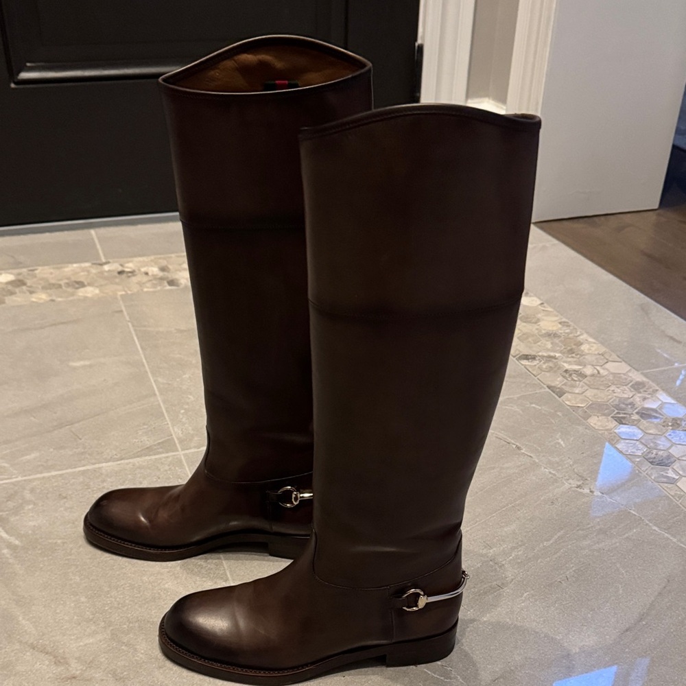 Gucci Horsebit knee high brown leather Riding Boots